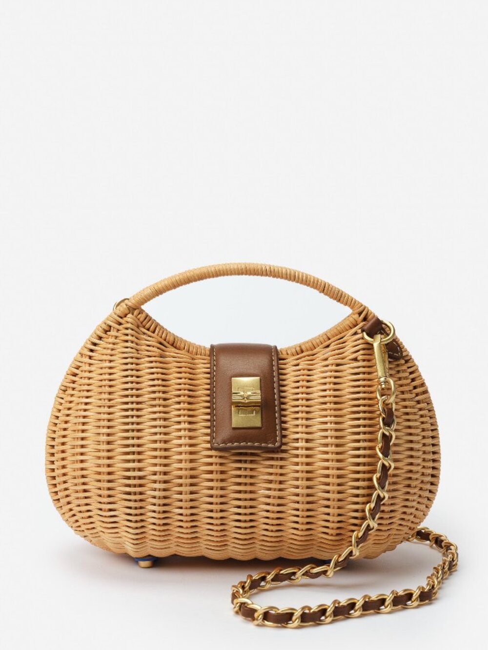 J McLaughlin The Iris Wicker Handbag - Natural/Saddle NEW